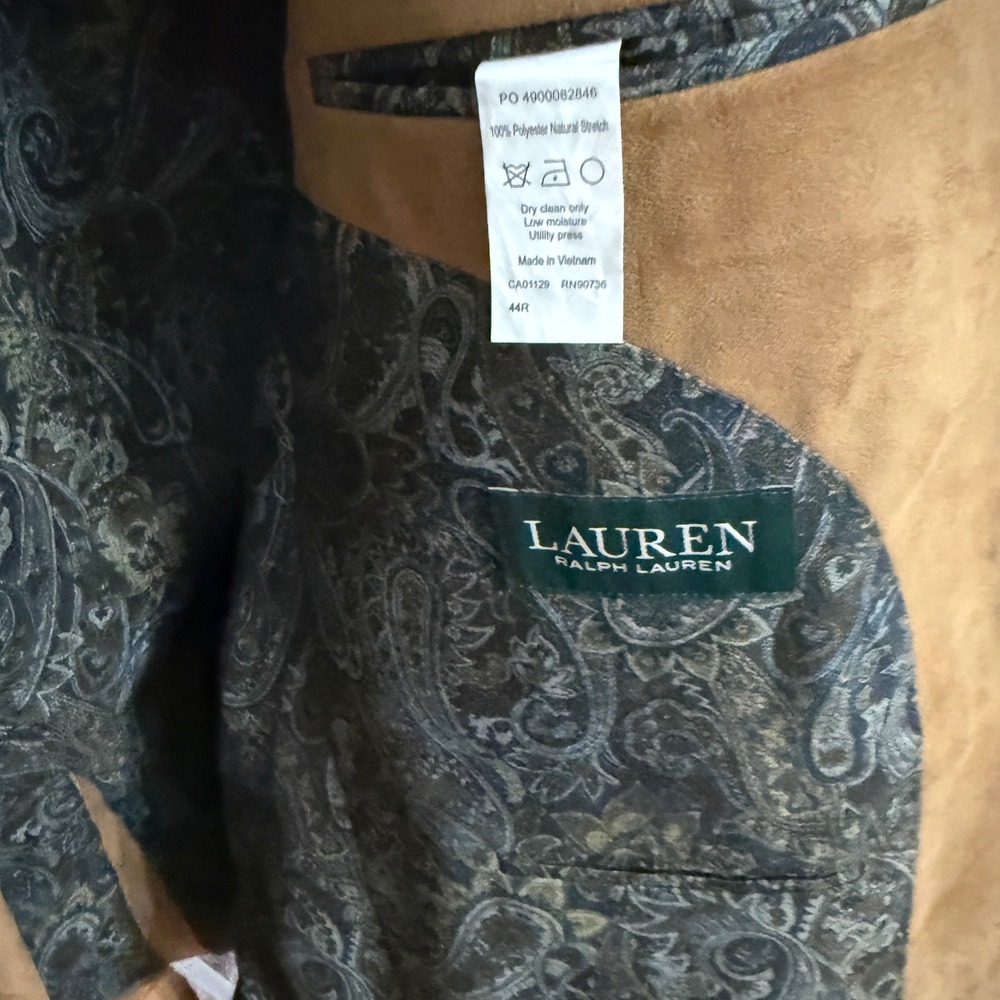 Lauren Ralph Lauren Sport Coat Faux Suede Blazer 44R Tan Excellent Preppy - Picture 6 of 6
